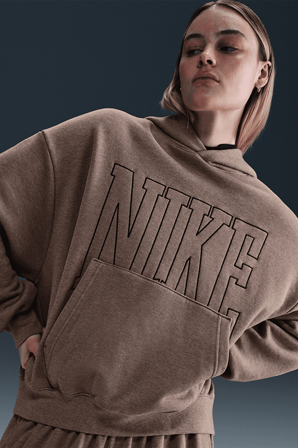 nike vintage oversized hoodie in washed brown